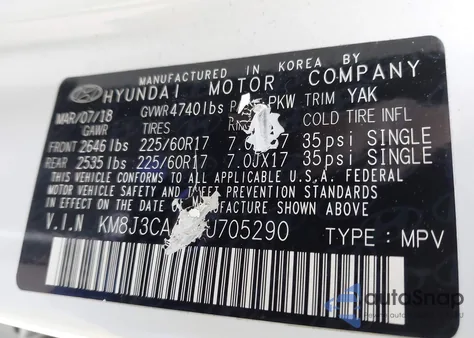 2018 Hyundai Tucson Sel z USA, uszkodzony, nr VIN KM8J3CA42JU705290